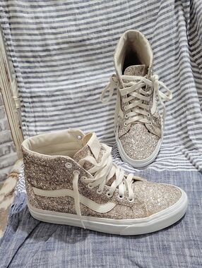 Vans Women's High-Top Silvery Sparkle Glitter Sneakers, 7.5, Glam, Y2k